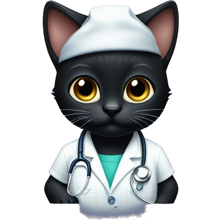 Black kitten with big eyes wearing stethoscope  emoji