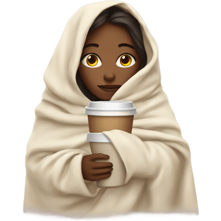 girl inside a blanket sipping coffee eyes closed emoji