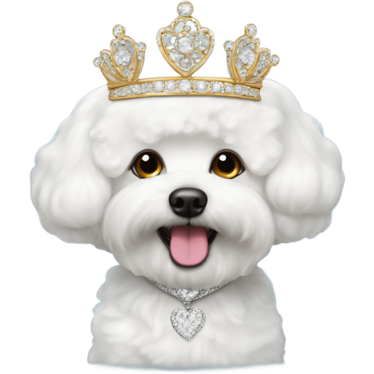 A happy, cute and fluffy Bichon Frise wearing a tiara  emoji