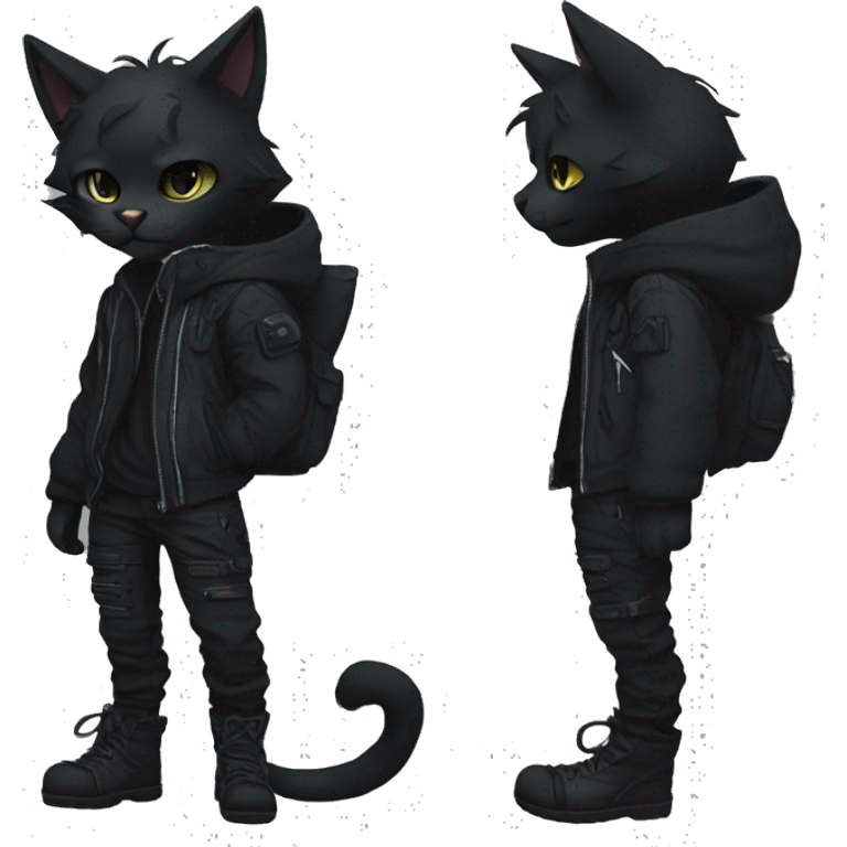 Edgy Shy Anthro boyish cool pretty dark black cat-fursona techwear emoji