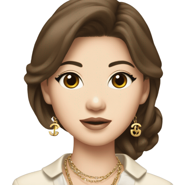 Realistic brown hair Chanel Asian Girl with Birkin bag and Chanel necklace emoji