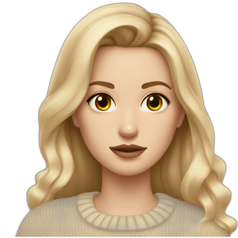 White women, long blonde balayage hair, frowning , beige sweater emoji