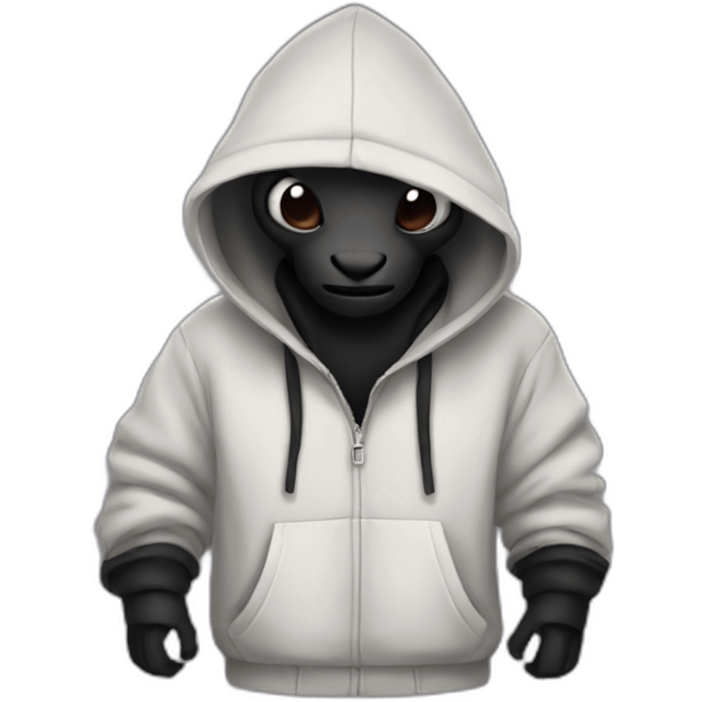 A dark ant wearing a hoodie  emoji