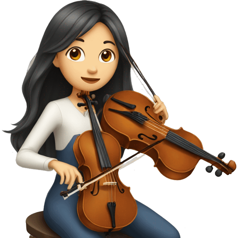 Asian girl with long hair playing cello  emoji