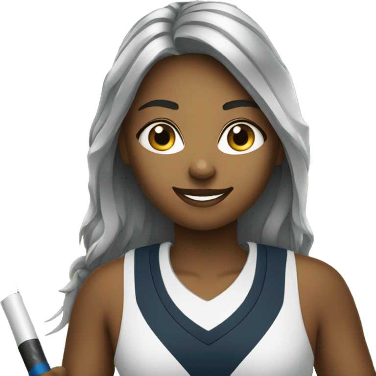 girl with medium deep skin playing field hockey emoji