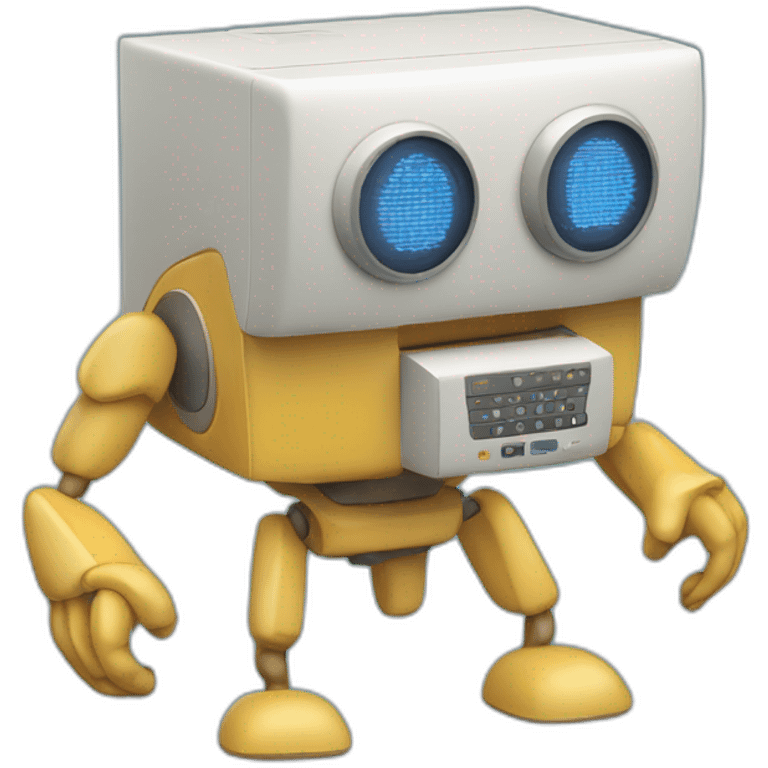 Anthropomorphic computer with arms and legs doing something random emoji