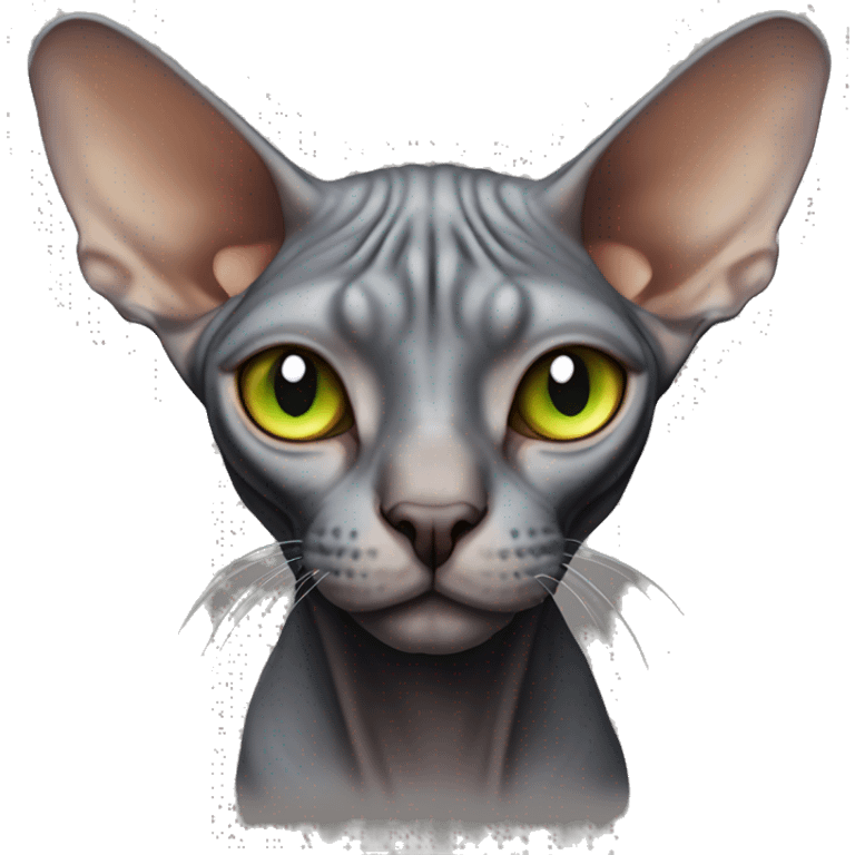 Sphynx full body dark-grey-brown-colour orange-snout light-green-eyes  emoji