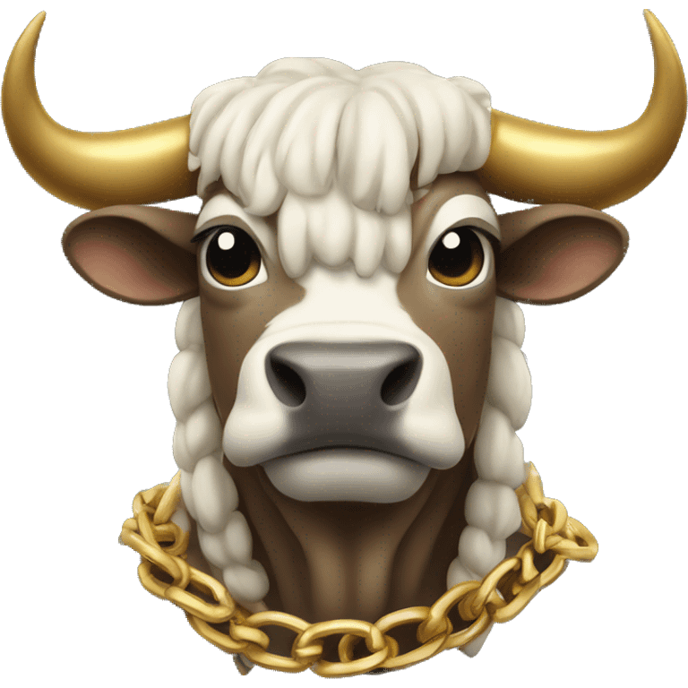 Bull with horns wearing hoodie and gold chain emoji