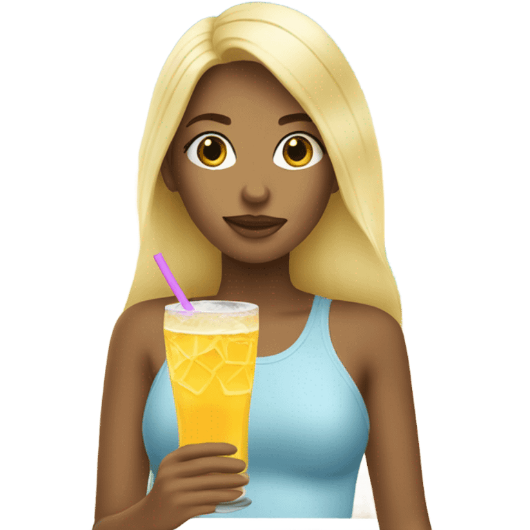 Blonde girl with a drink on the beach emoji