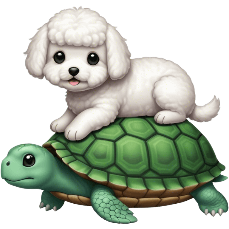 Bichon sitting on a turtle emoji