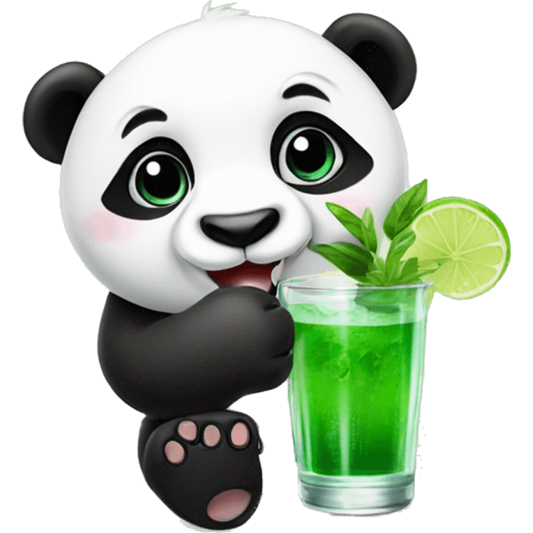 Panda drinking a mojito from a glass emoji