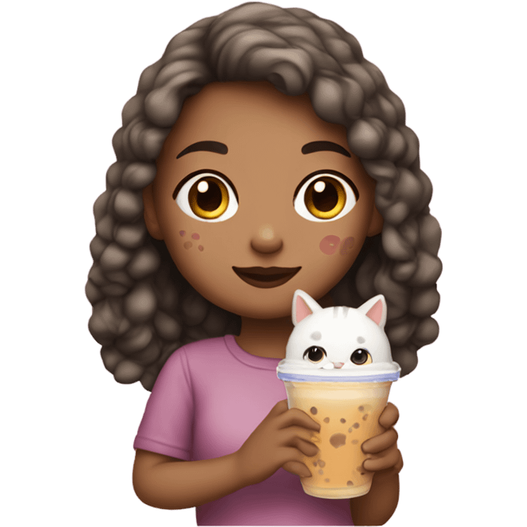 A girl with a cat, drinking bubble tea. emoji