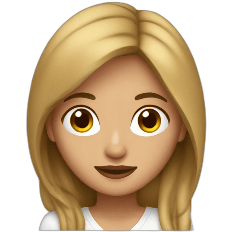 Mujer blanca joven con cabello castaño con MacBook emoji