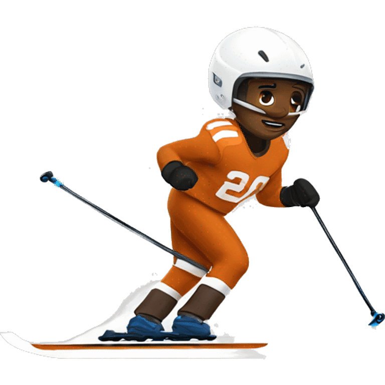 White Skier skiing wearing a Cleveland browns football Jersey emoji