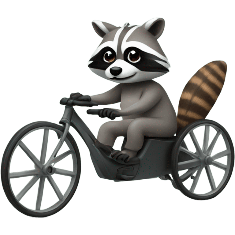 Raccoon riding a recumbent bike emoji