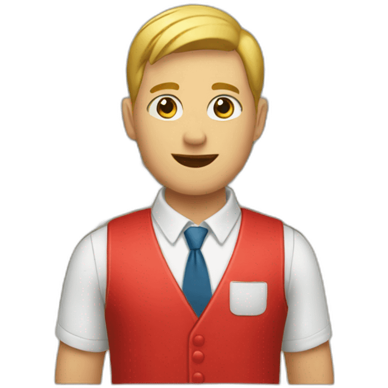 a supermarket assistant in a red waistcoat. emoji