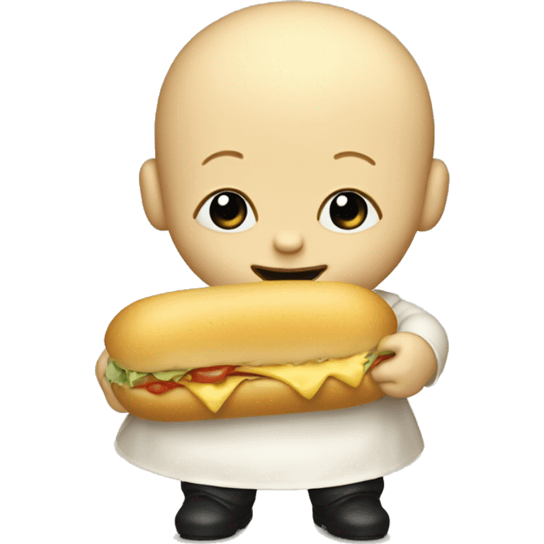 Old Kewpie doll holding macaroni sandwich emoji