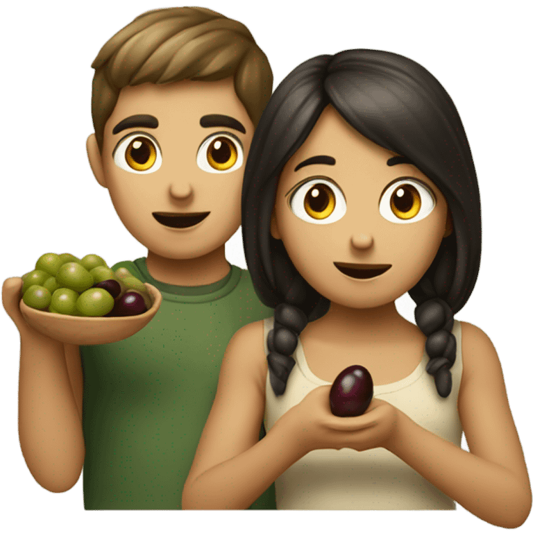 Boy and girl eating olives  emoji