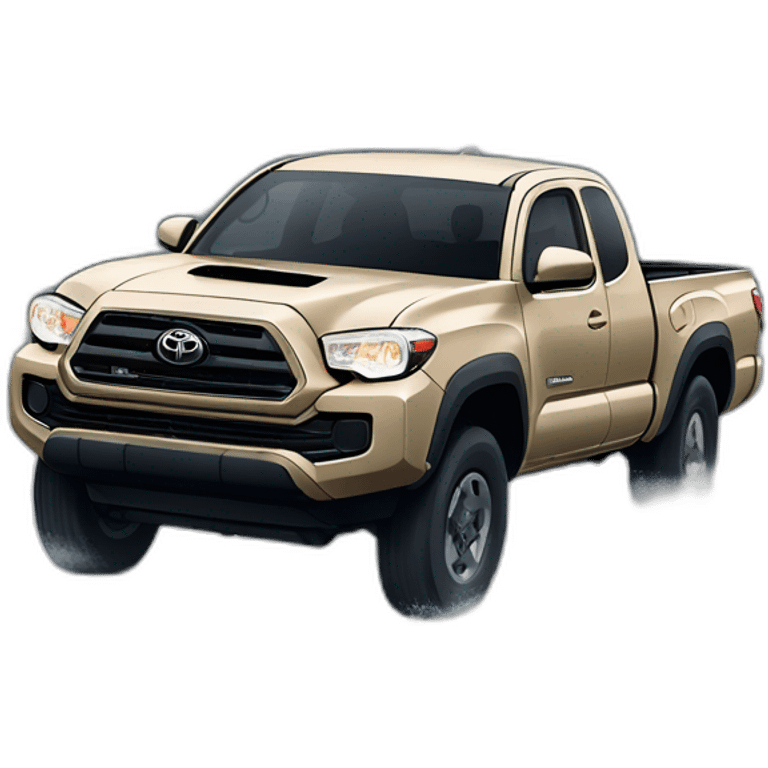 A 2003 Toyota Tacoma 2wd ext cab tan driving in the snow  emoji