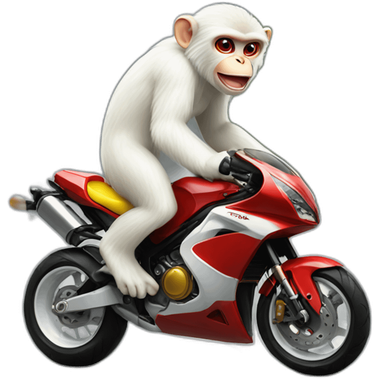 white monkey doing wheelie with a red and yellow moto in street emoji