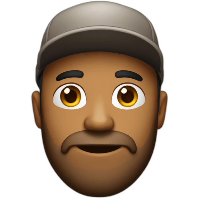 Brown man with a cap and a beard that makes a grimace emoji