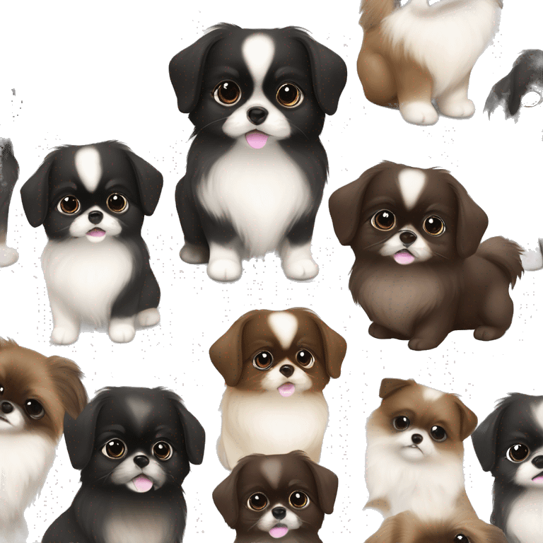 Black, white and dark brown Pomeranian Pekingese puppy mix  emoji