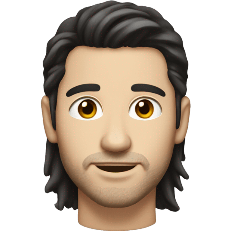 white man with medium long dark hair and small earring, slight stubble emoji