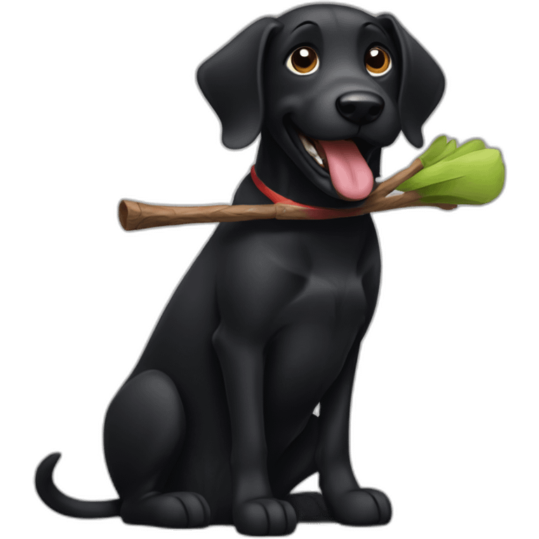 Black dog with stick in mouth emoji