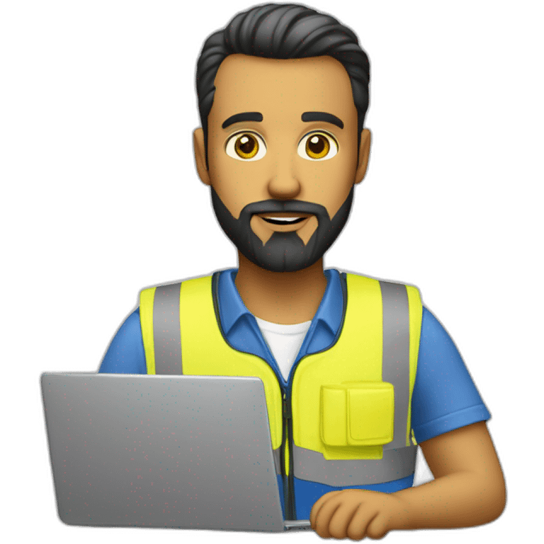 Ikea manager blue eyes beard with laptop and yellow security vest emoji