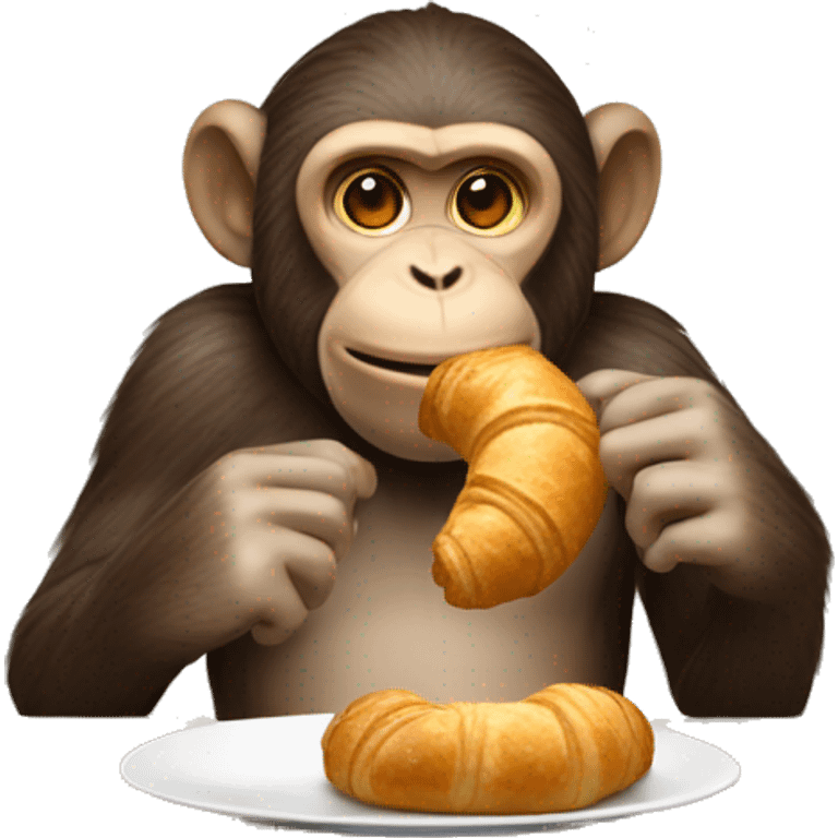 A monkey eating a croissant emoji