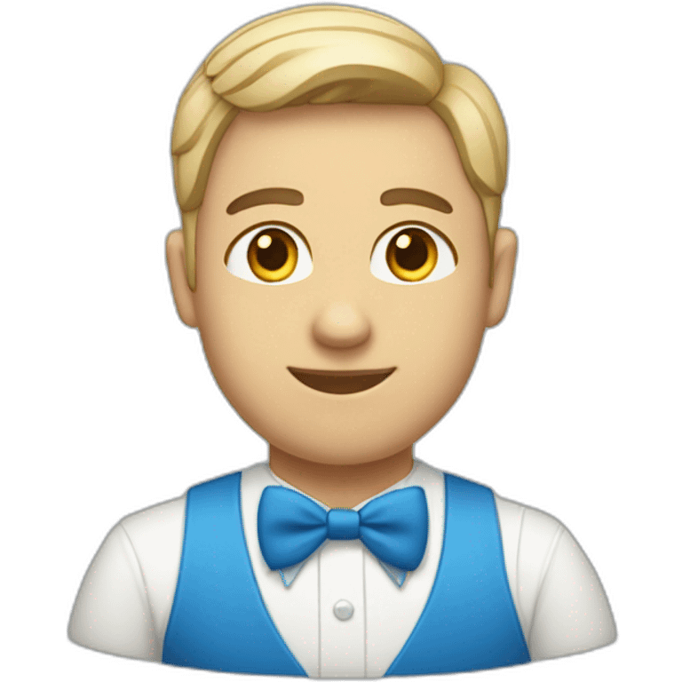 white jehovahs witness with very short hair wearing a blue bow tie emoji