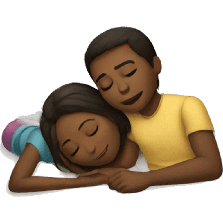 A girl and a boy in the room sleeping on a bed  emoji