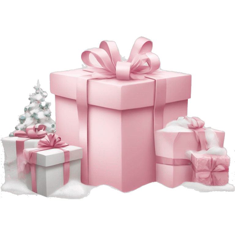 Light pink Christmas gifts under a white Christmas tree  emoji