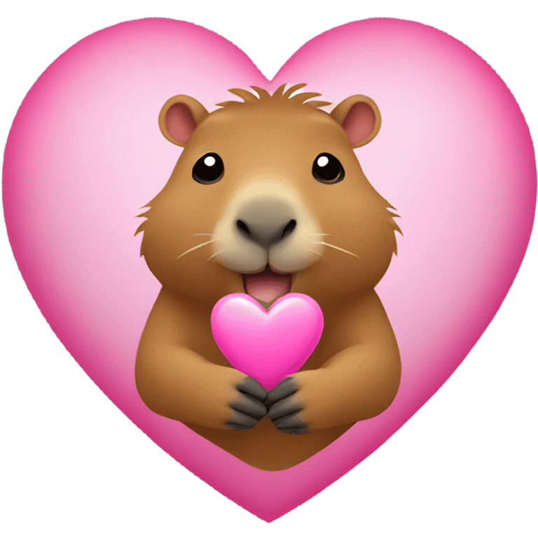 A capybara holding a pink heart  emoji