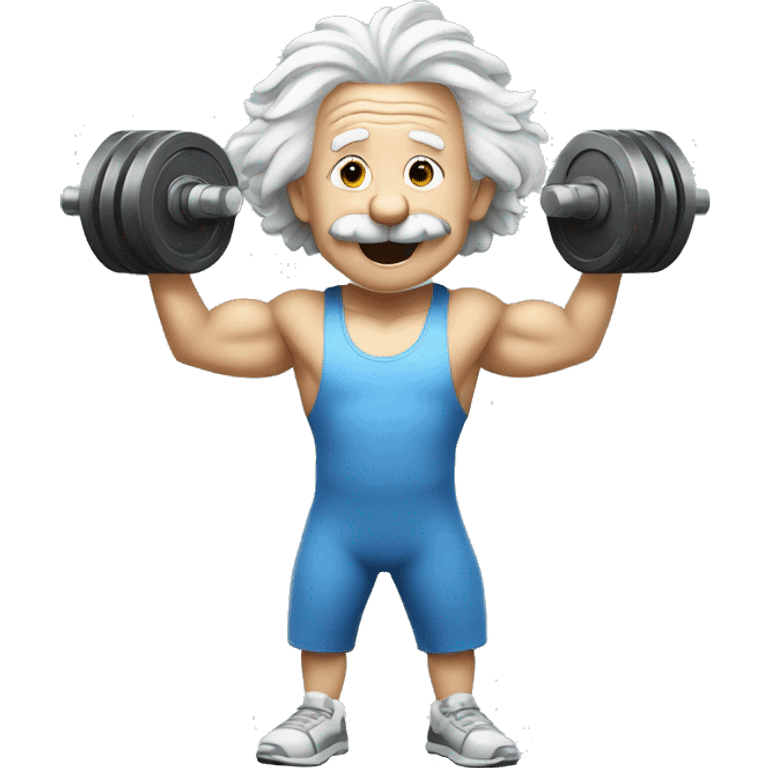 albert einstein happy in the gym with weights emoji