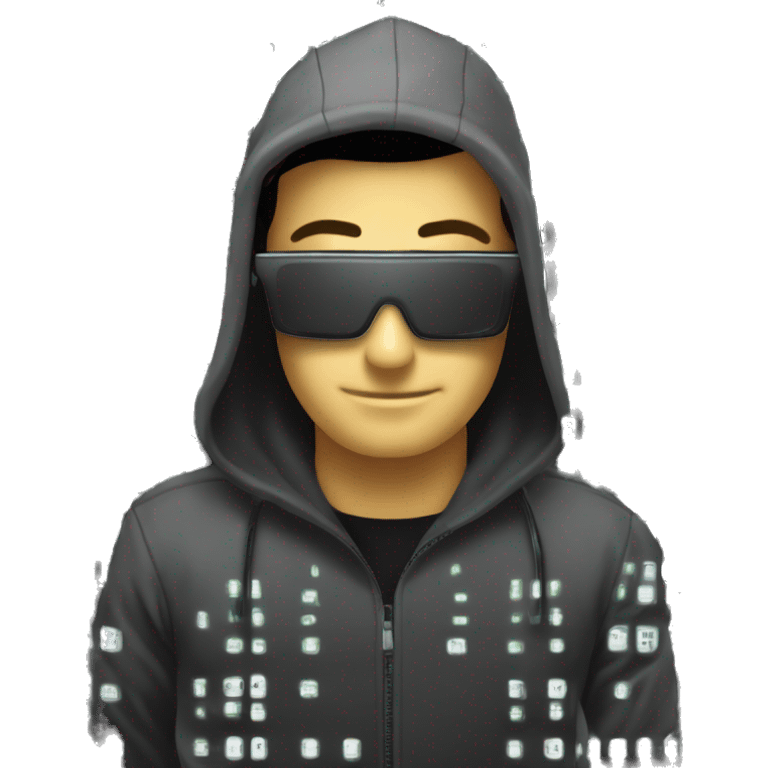 hacker al portatilecon effetto matrix alle spalle emoji