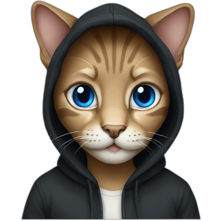 Cat in  black hoodie blue eyes programmer emoji