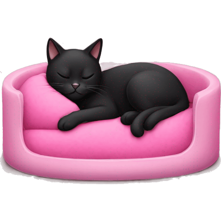 black cat sleeping in pink cat bed emoji