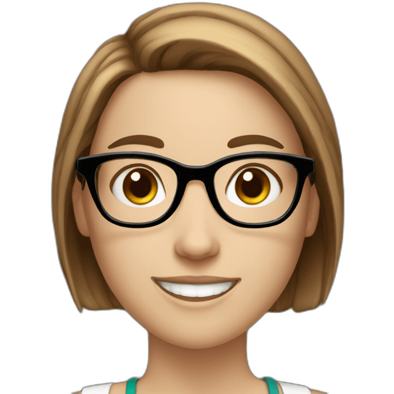 White girl with short brown hair and glasses smilling emoji