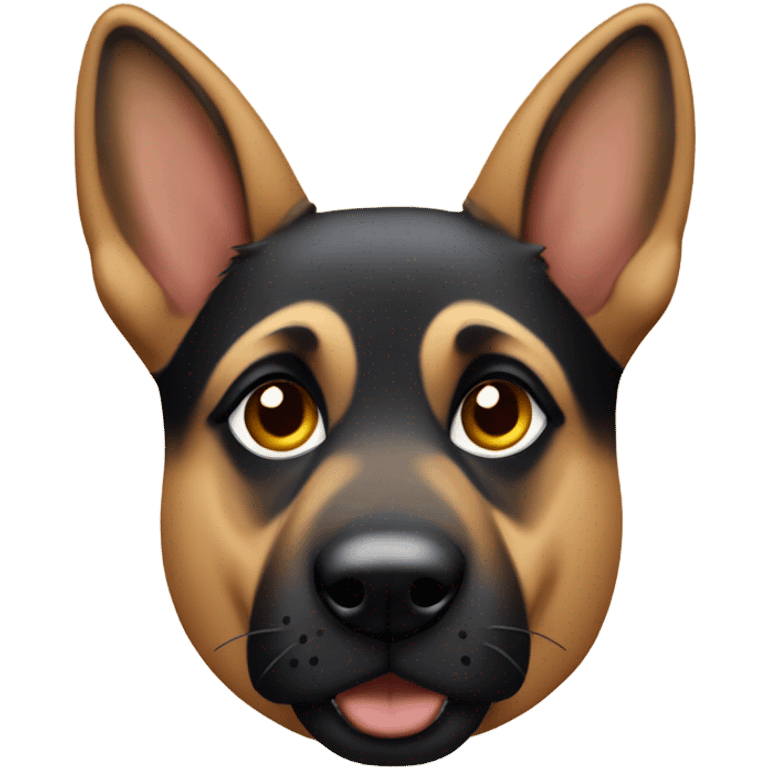 German Shepard dog with large ears. His fur is mostly black with some tan on his cheeks emoji