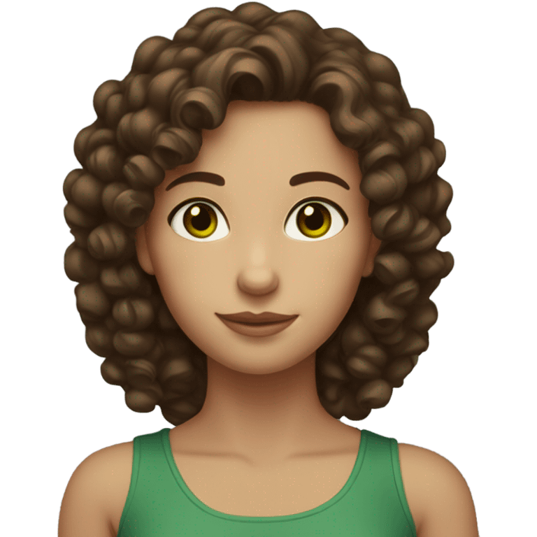 Brunette with white skin, curly hair and brown-green eyes emoji