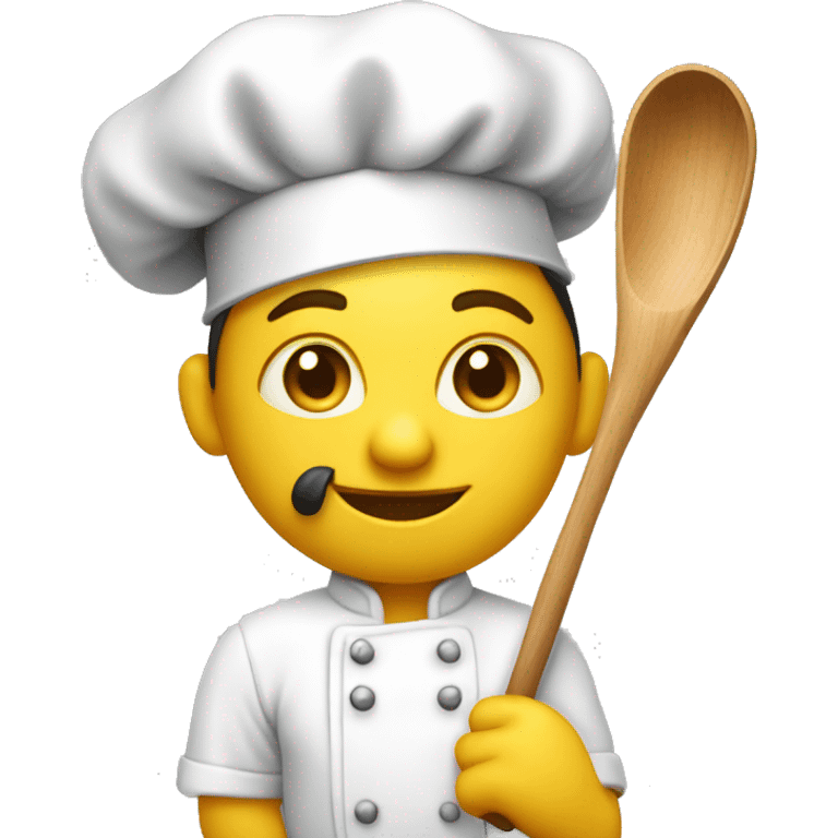 Chef, yellow skin. with a wooden ladle in one hand, a camera in the other hand. emoji