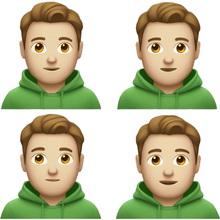 man with green hoodie with brown hair and pale skin and a bit chubby emoji