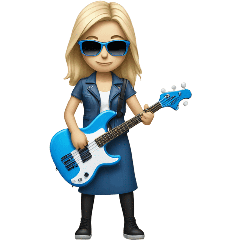 White girl wearing sunglasses playing a blue bass guitar emoji