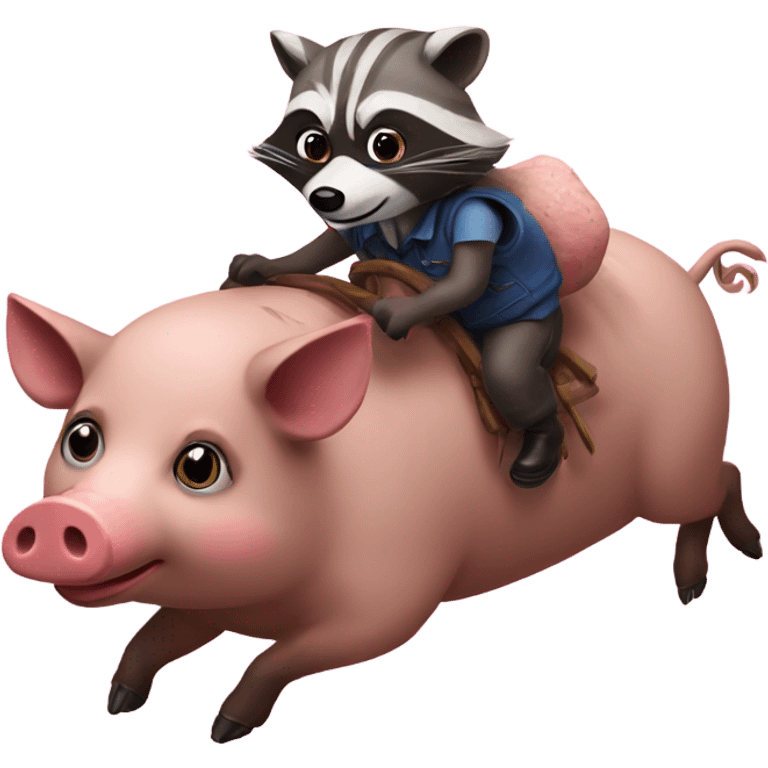 Raccoon riding a pig emoji