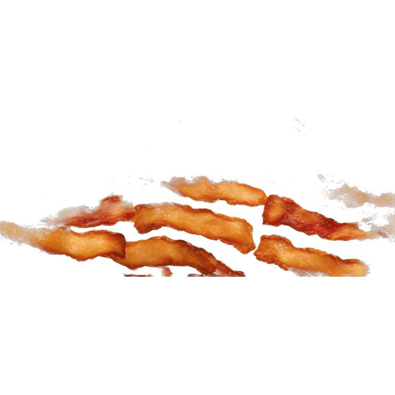 “Realistic image of crispy bacon strips, golden brown with a slight curl, served on a plate with visible texture and a shiny, cooked surface.” emoji