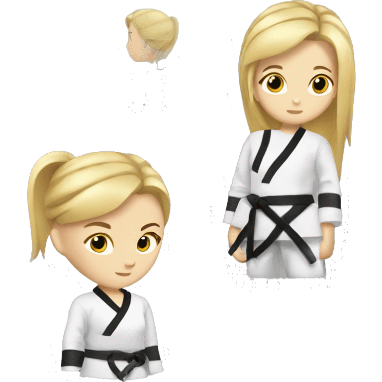 taekwondo girl with black belt  blonde hair and boe staf emoji