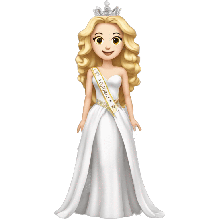 White girl Pageant queen with sash and crown on full body emoji