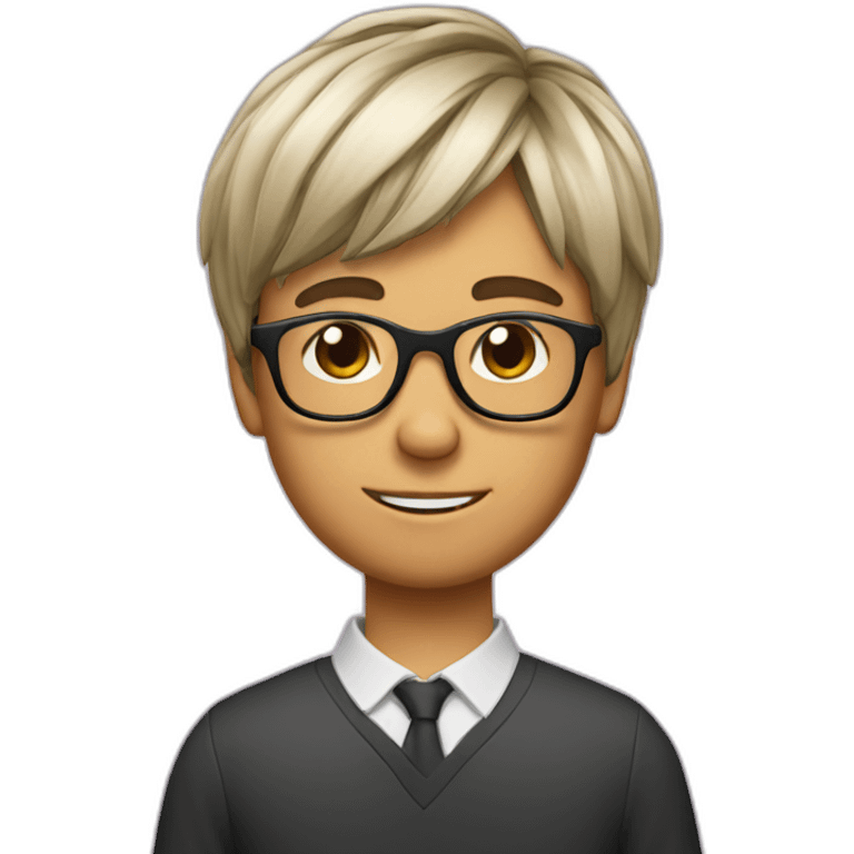 volumy bowlcut hair boy with glasses emoji