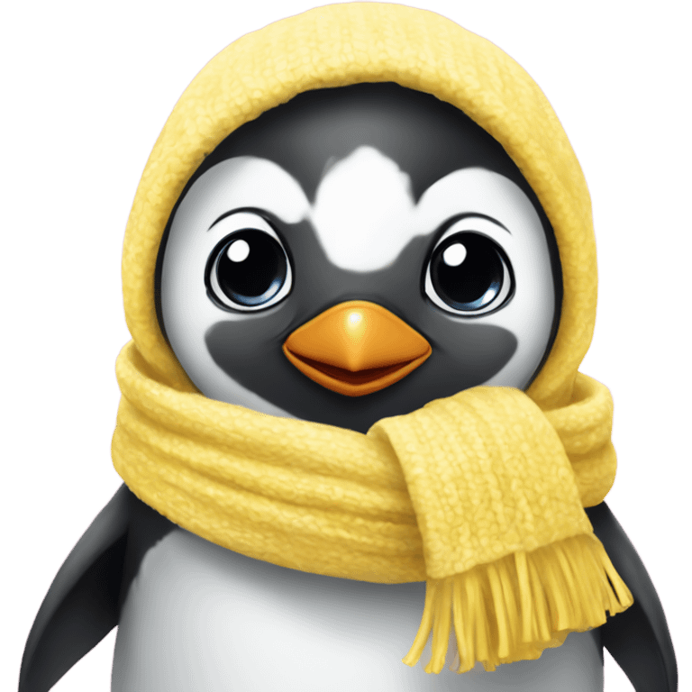 Baby Penguin with Pink-Yellow Hearted Scarf emoji